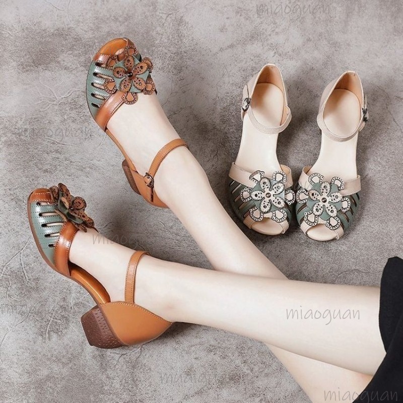 Vintage Outdoor Fashion - Kadın Vintage Peep Toe Gladyatör Sandalet