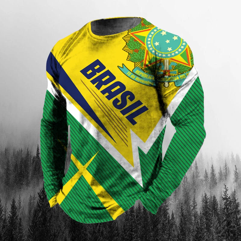 Vintage Fashion Jersey - Vintage Brezilya Bayrağı 3D Baskılı Sonbahar