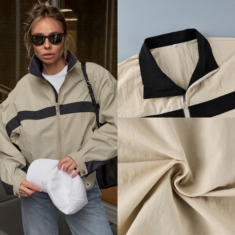 Vintage Windbreaker Nylon - Kadın Renk Bloklu Rüzgarlık Ceket Dik